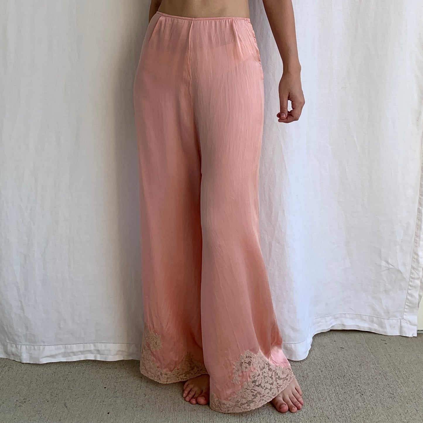 1930s Pink Silk Lounge Pants | S