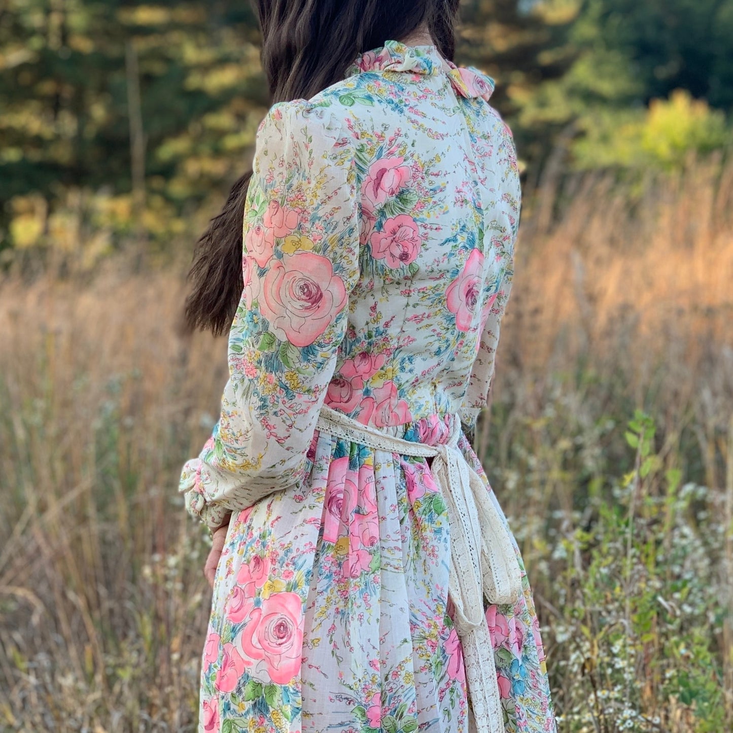 1970s Floral Prairie Dress | XS/S