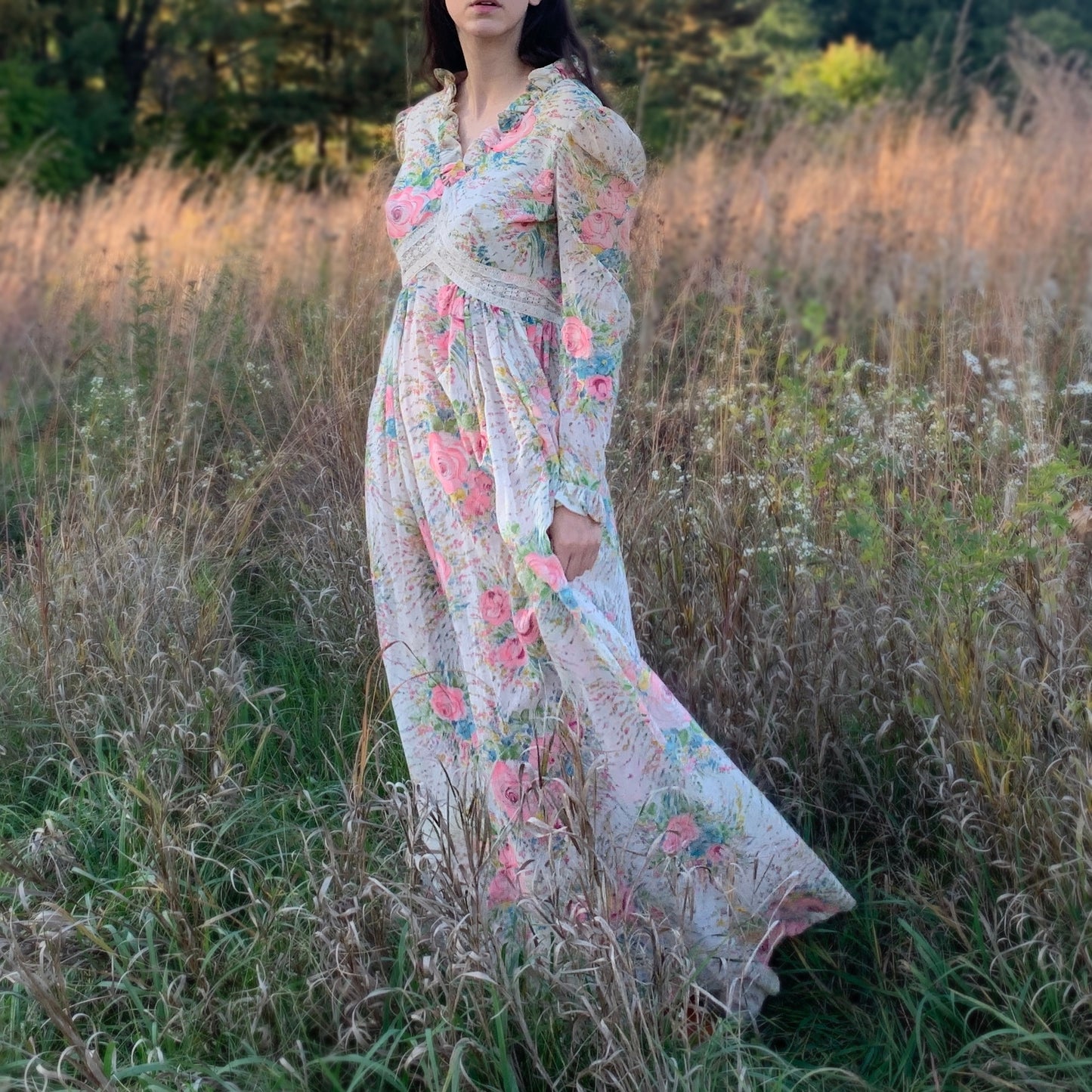1970s Floral Prairie Dress | S
