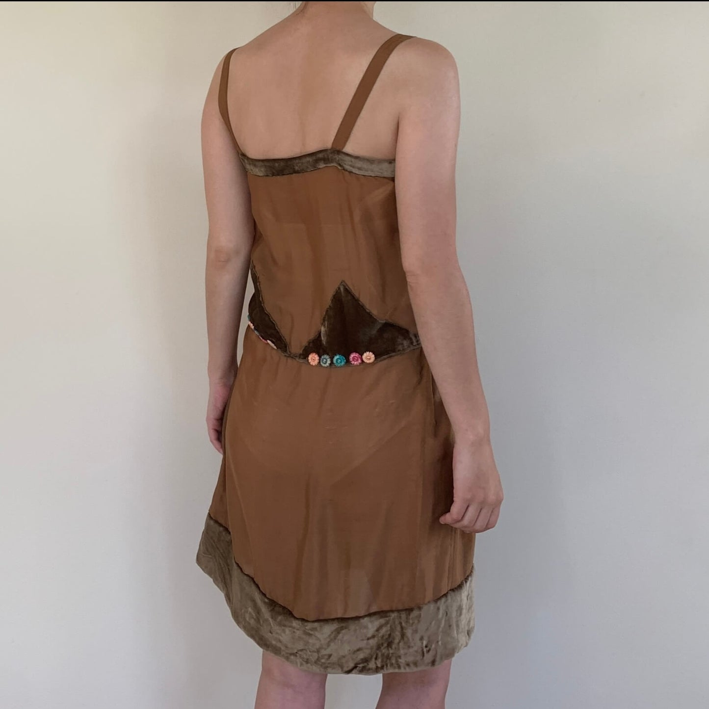 back view of the vintage brown silk dress