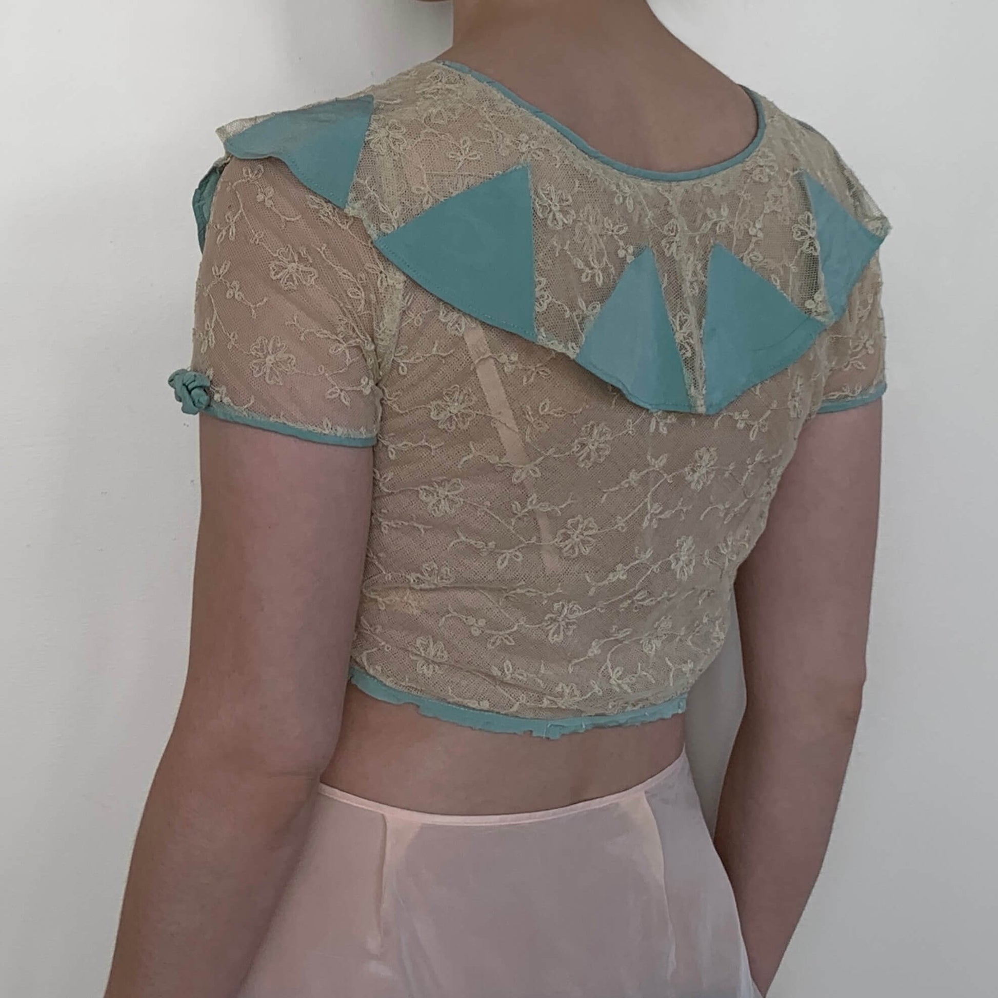 back view of vintage crop top on model