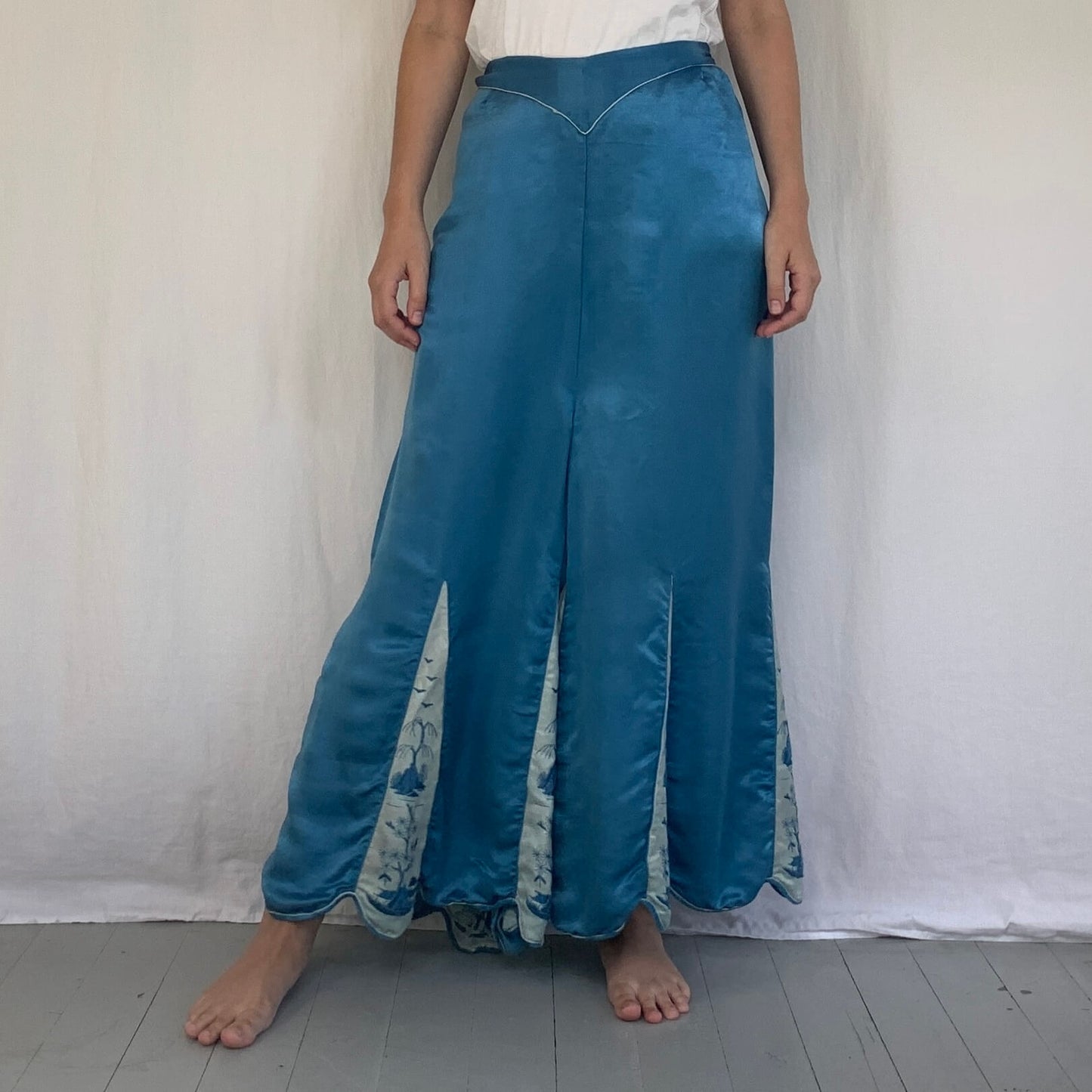 front view of the satin palazzo pants