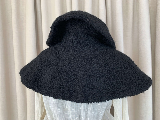 Black wool Victorian shoulder cape with medici collar back view