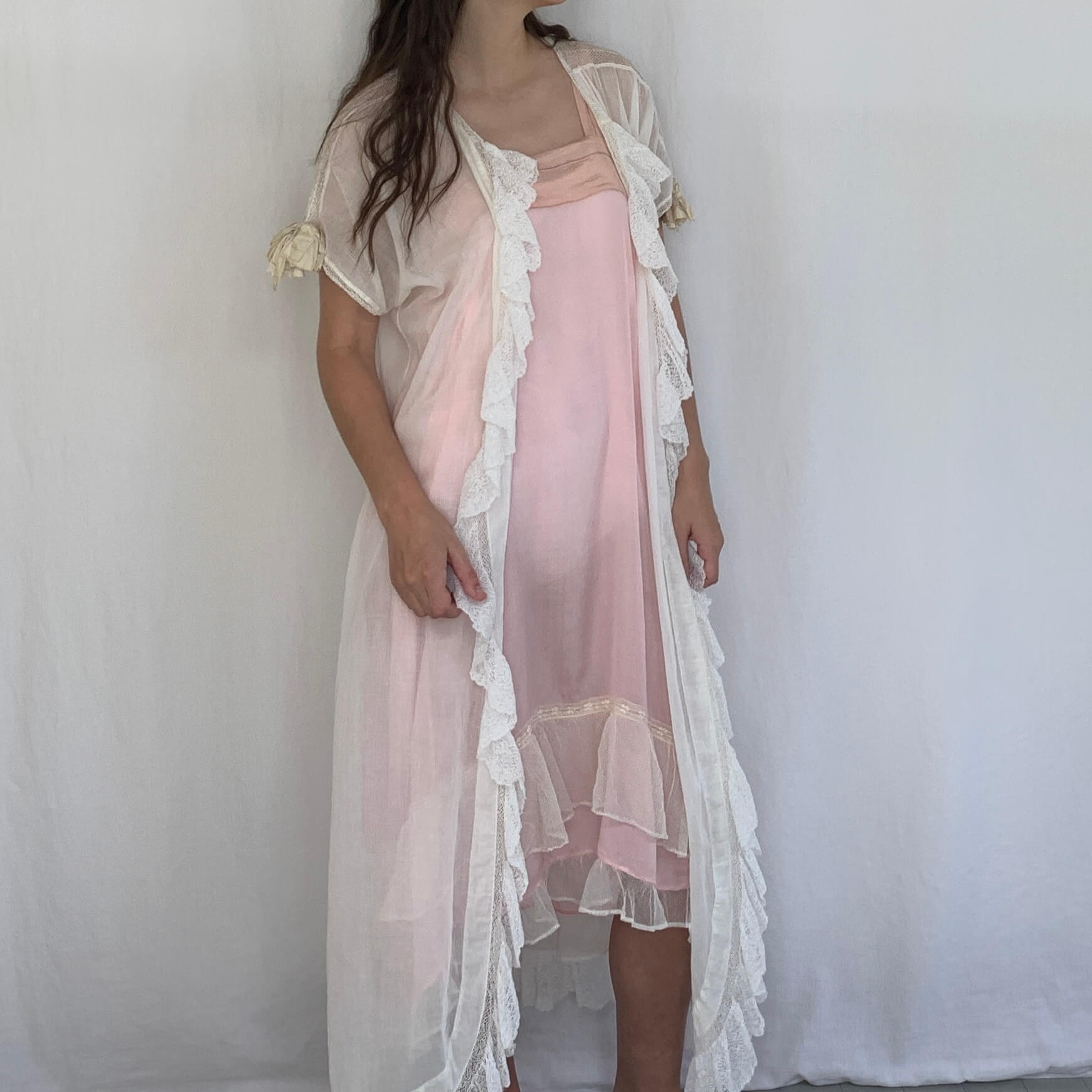 Edwardian dressing gown on model