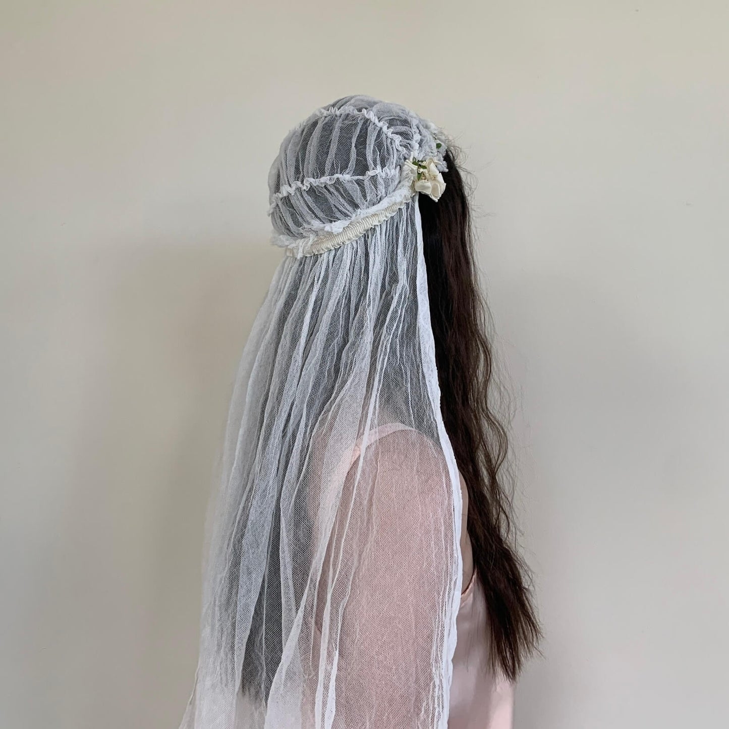 back view of antique veil