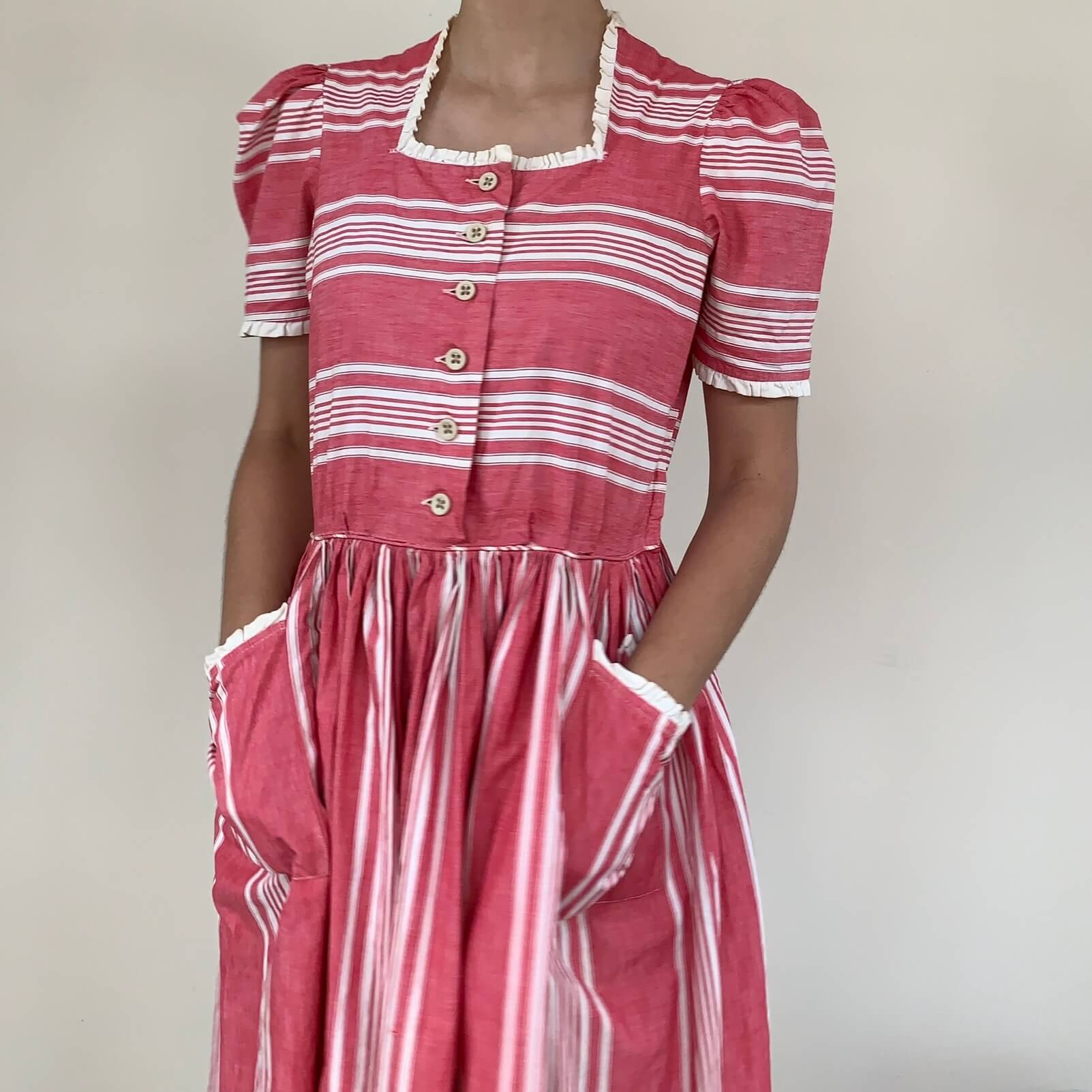 50s pink dress with patch pockets