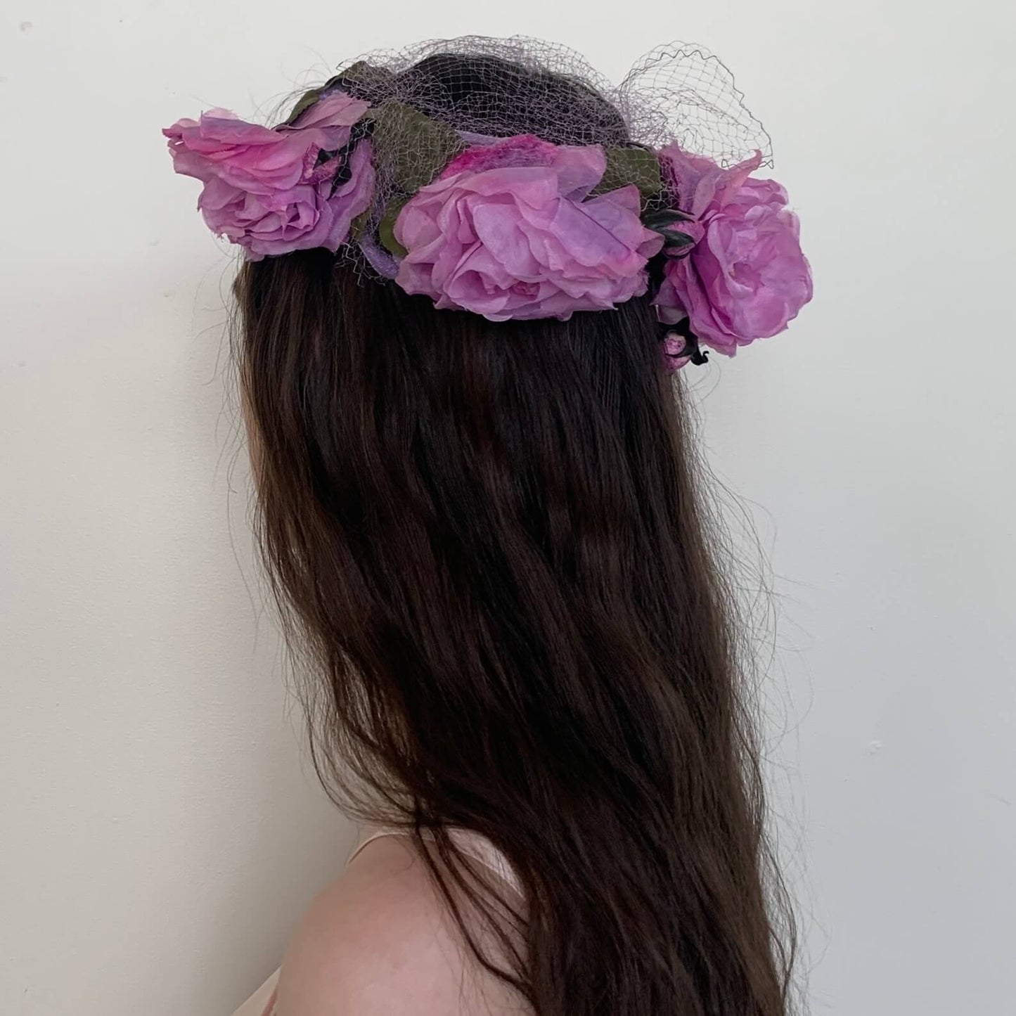 back view of the purple flower crown from the 50s