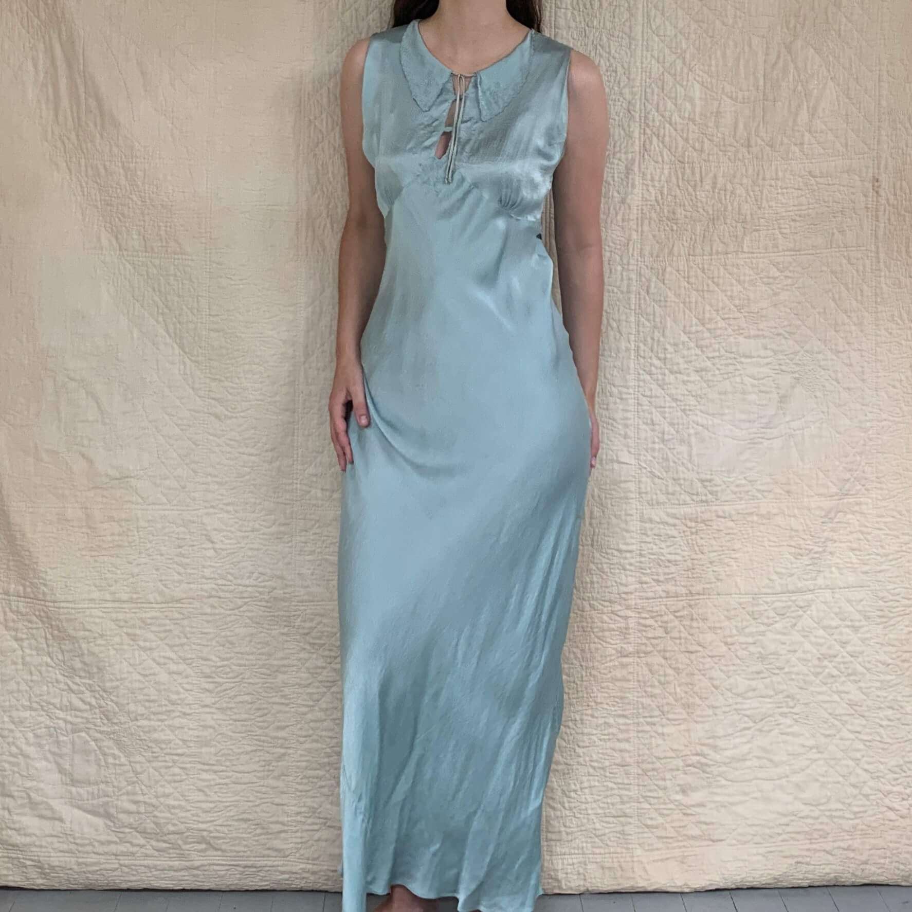 full length view of the vintage silk bias cut dress
