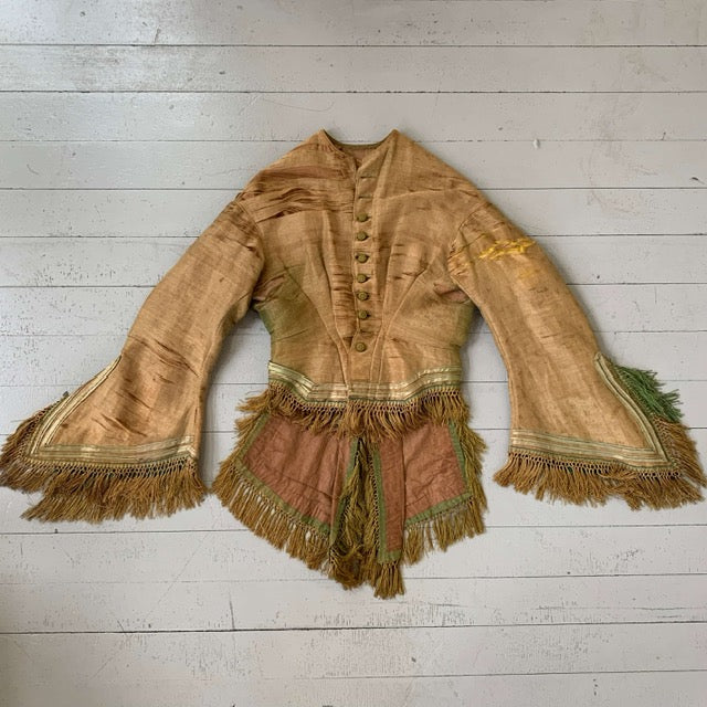 silk 1850s Bodice with Pagoda Sleeves and gold fringe