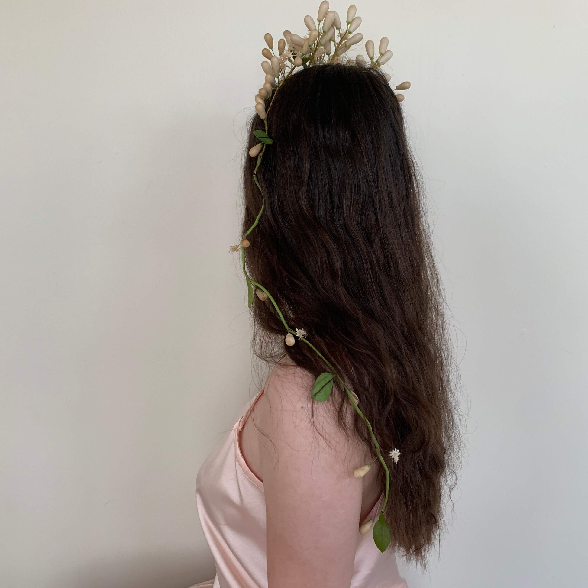Victorian wax flower crown view from the back