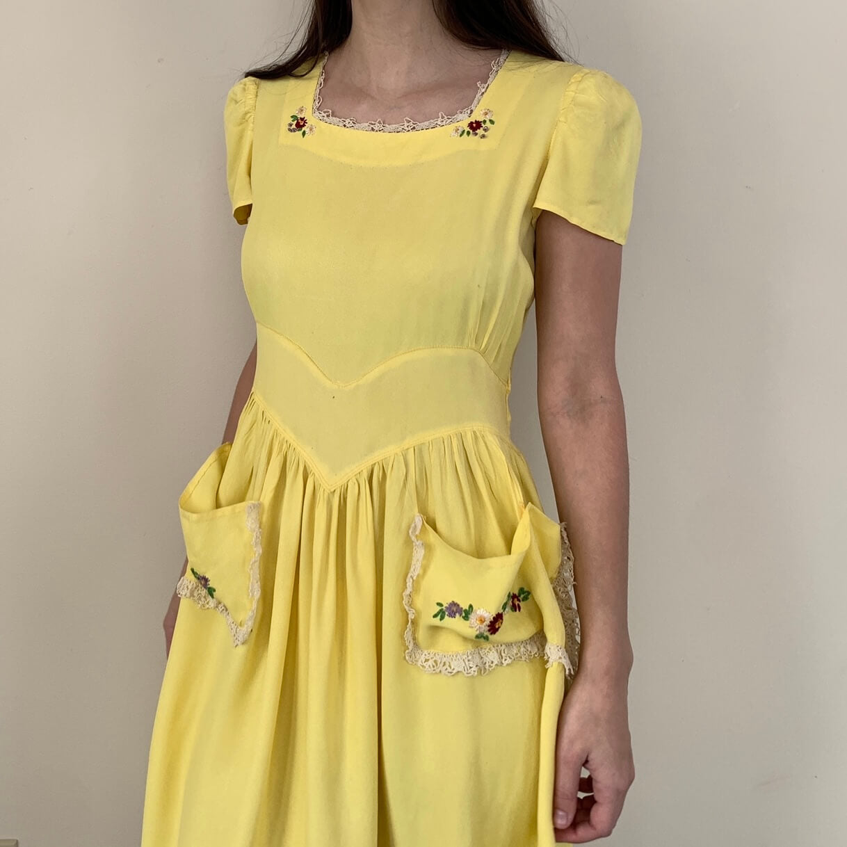 front view of yellow teen dress from the 1930s