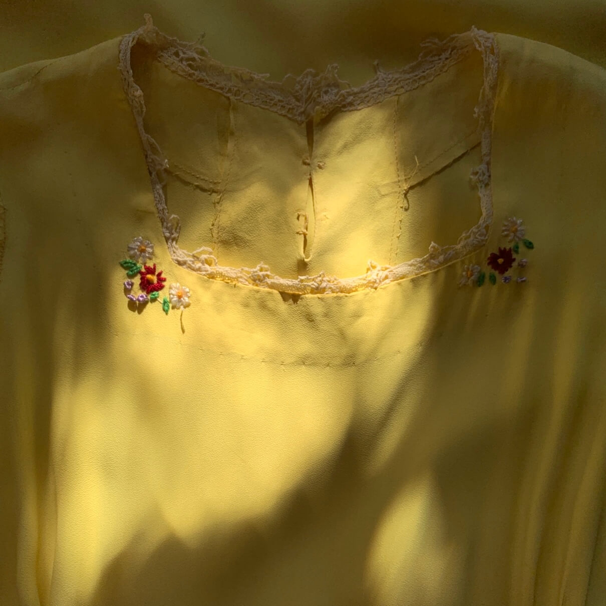 yellow dress embroidery detail