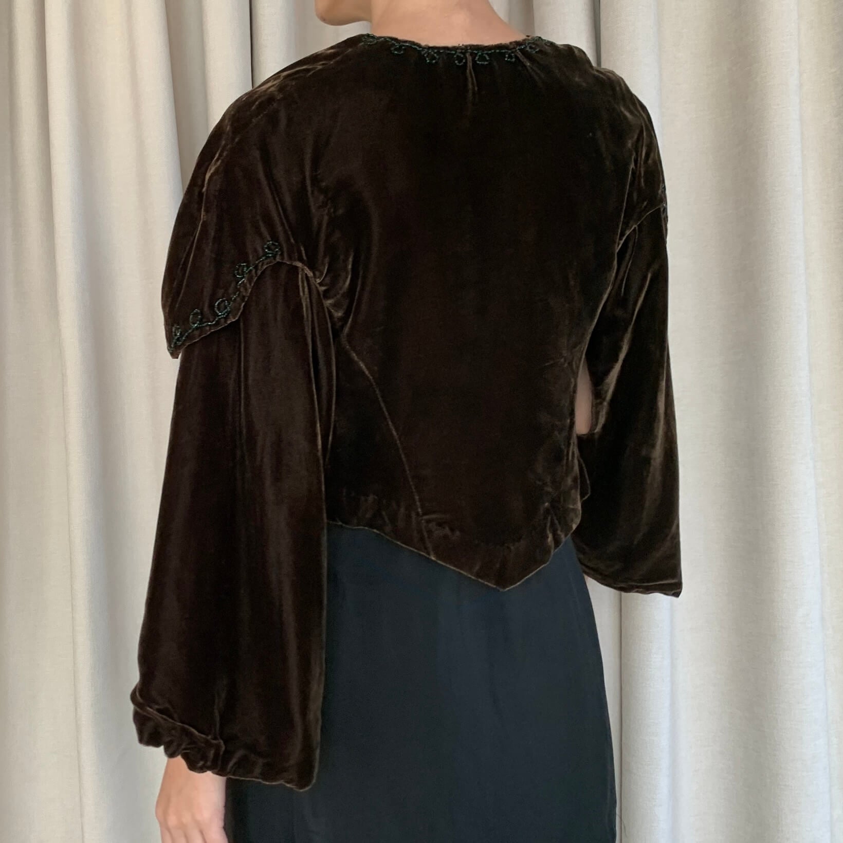 back view of the brown velvet jacket