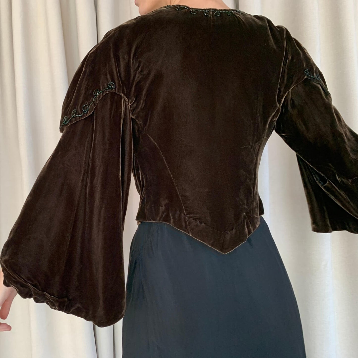back view of the brown velvet vampire jacket