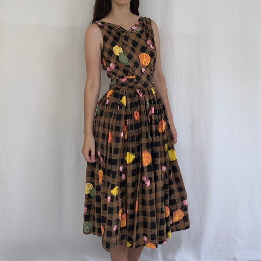 1950s Minx Modes Novelty Fruit Dress | S/M
