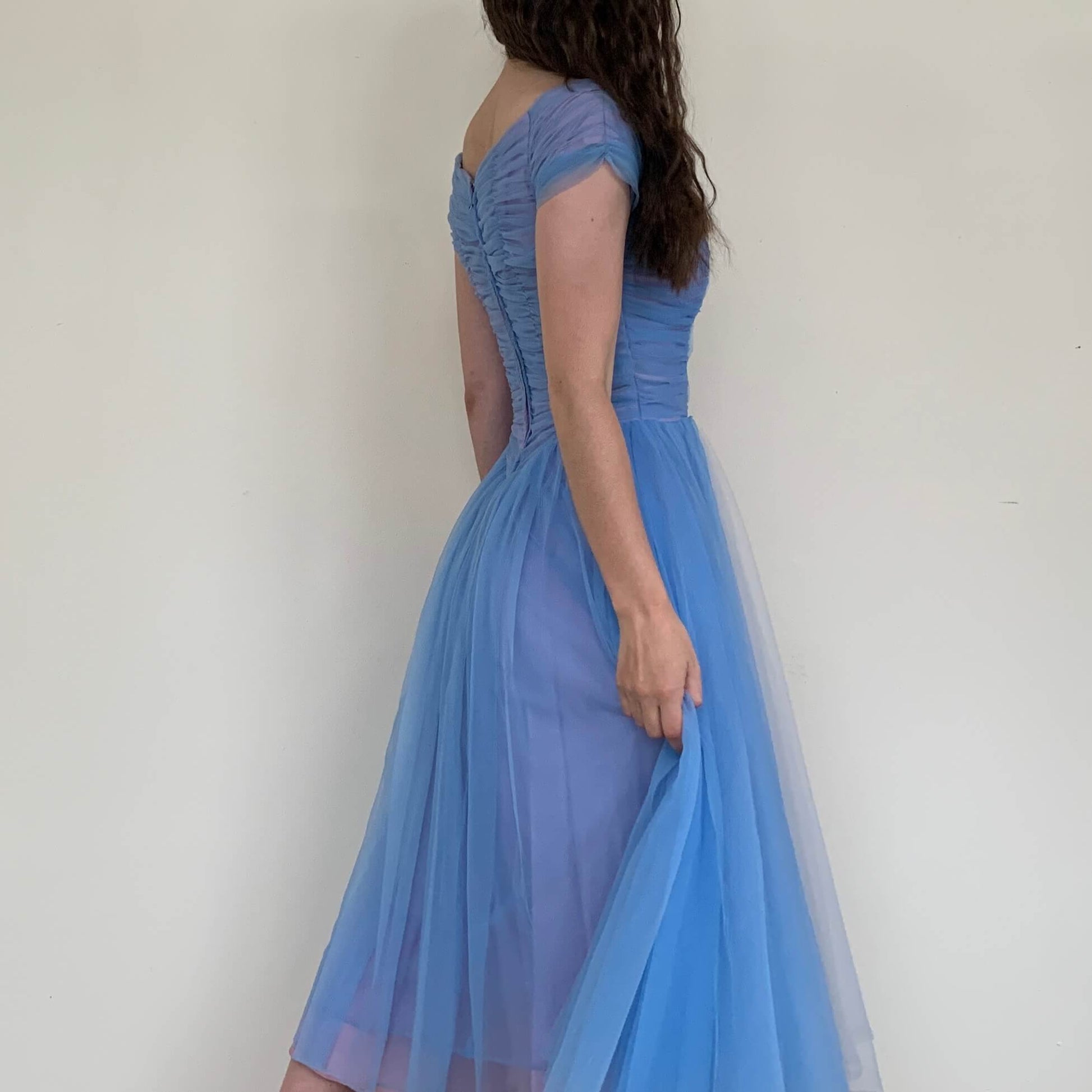blue 50s dress side view